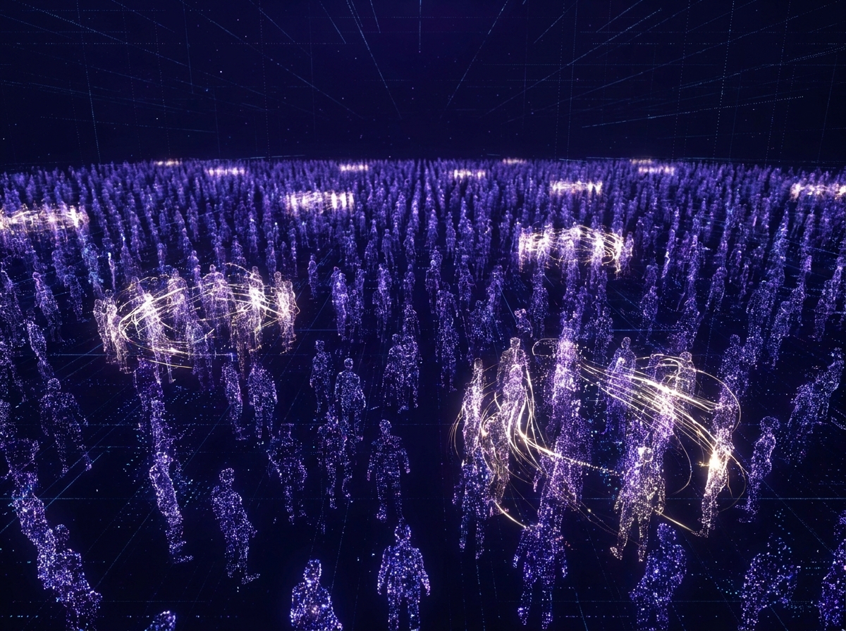 Crowd of human figures rendered as data points